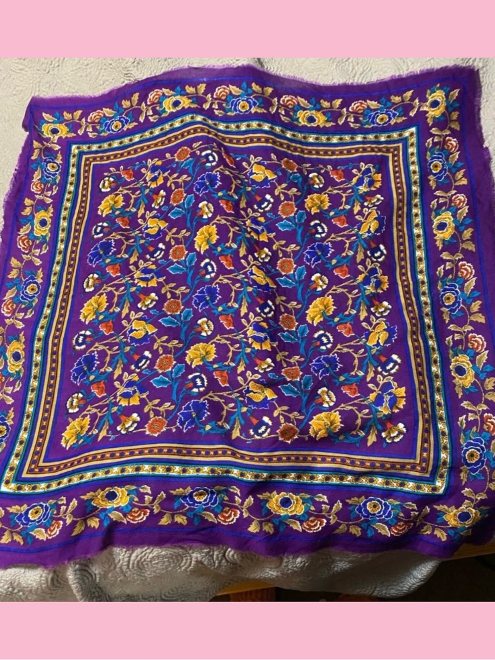 Vibrant Purple Floral Scarf, made in Turkey. 29 x 29.
